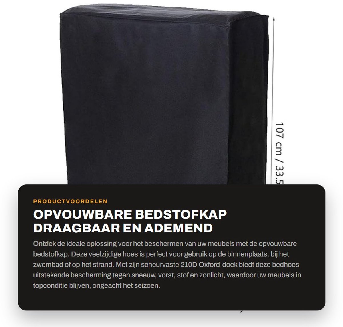 Dailygoods- Bedstofkap Scheurvast 210D Oxford-doek - Opvouwbaar - Draagbaar - Ademend - Weerbestendig - Lichtgewicht 85*33*107cm - Meubelhoes