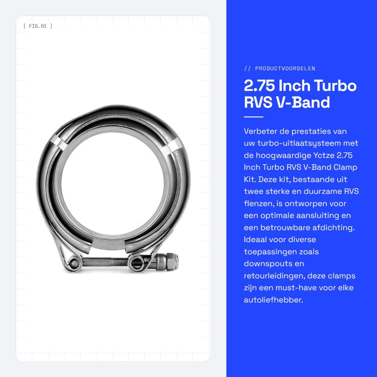 Dailygoods- Uitlaatklem V-Band - Roestvrij Staal - 2.75 Inch - Universeel - Turbo Uitlaatsysteem - Duurzaam en Corrosiebestendig - Uitlaatbeugel