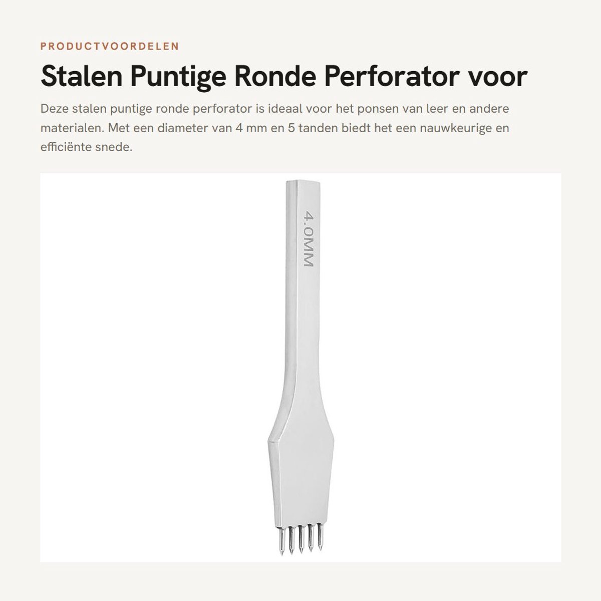 Dailygoods- Perforator Stalen Puntige Ronde - Leer Ponsen - DIY Tool - 4 Mm - Handvat - Lichtgewicht en Duurzaam - Leerpons