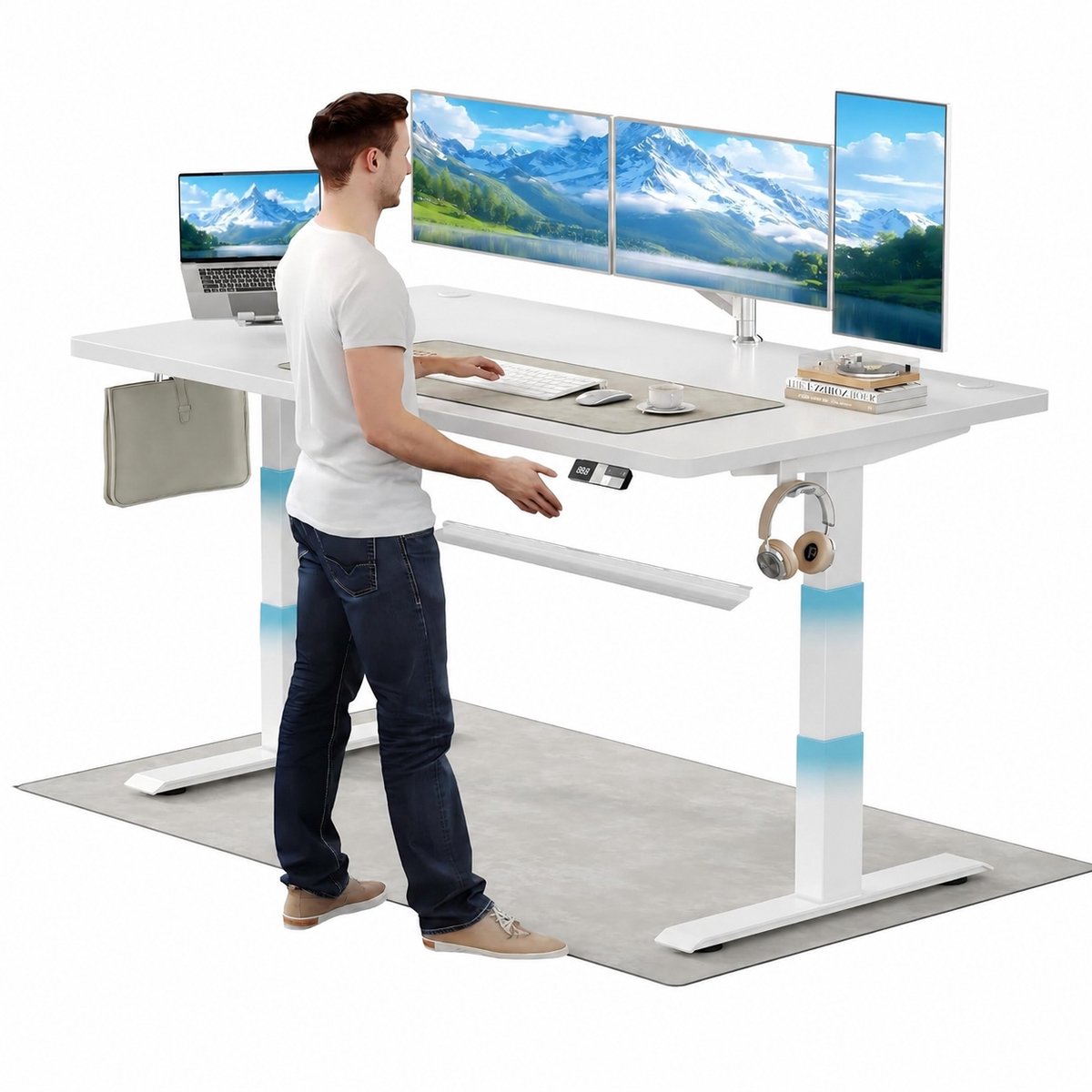 Devoko Elektrisch Zit-Sta Bureau 180x80 cm - Elektrisch Verstelbaar Bureau - In Hoogte Verstelbaar 63-128 cm - 25 mm FSC Tafelblad - Dubbele Motor - 125 kg - Wit