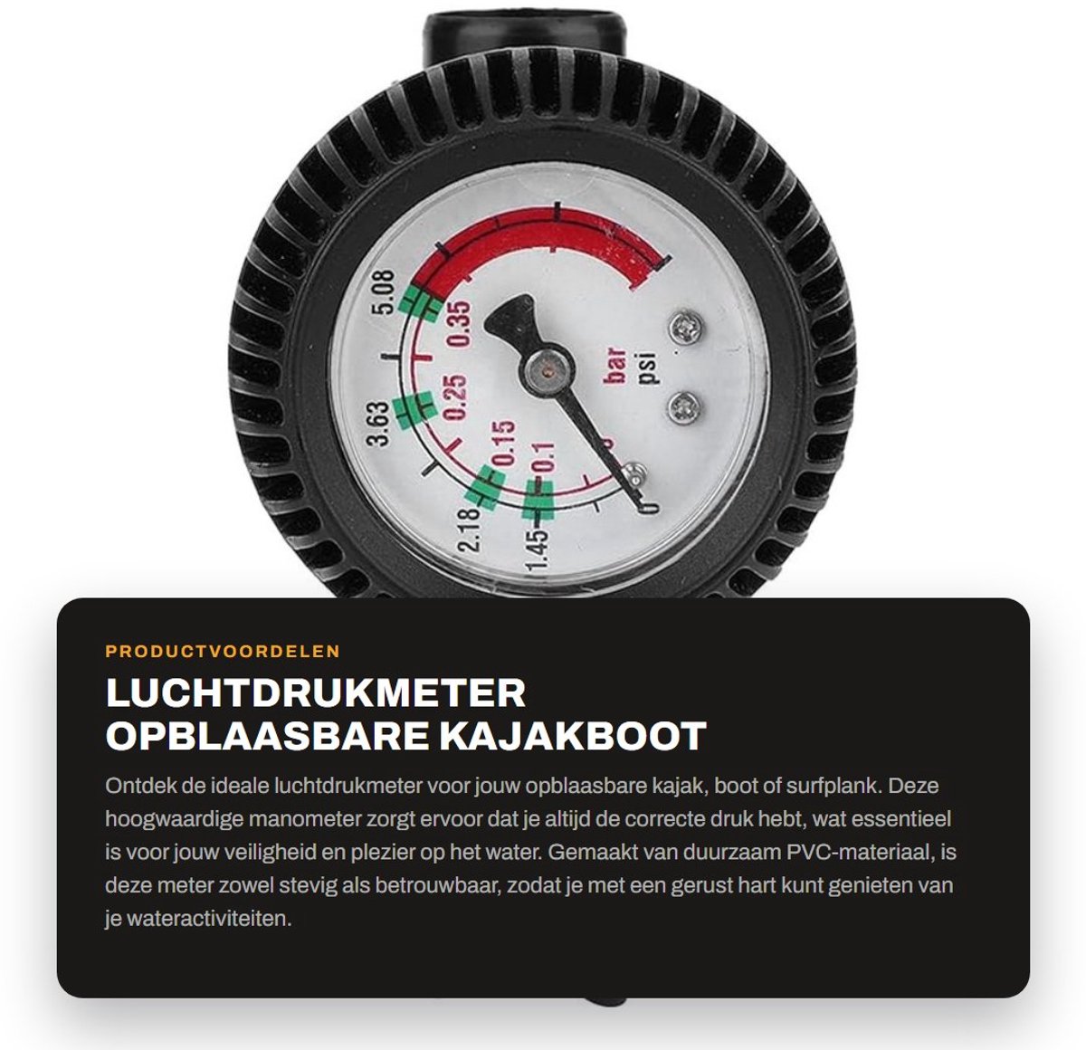 Dailygoods- Luchtdrukmeter Veiligheidsbarometer - Manometer Waterdruk - PVC Materiaal - Lange Slangadapter - Geschikt voor Kajak/Boot - Corrosiebestendig