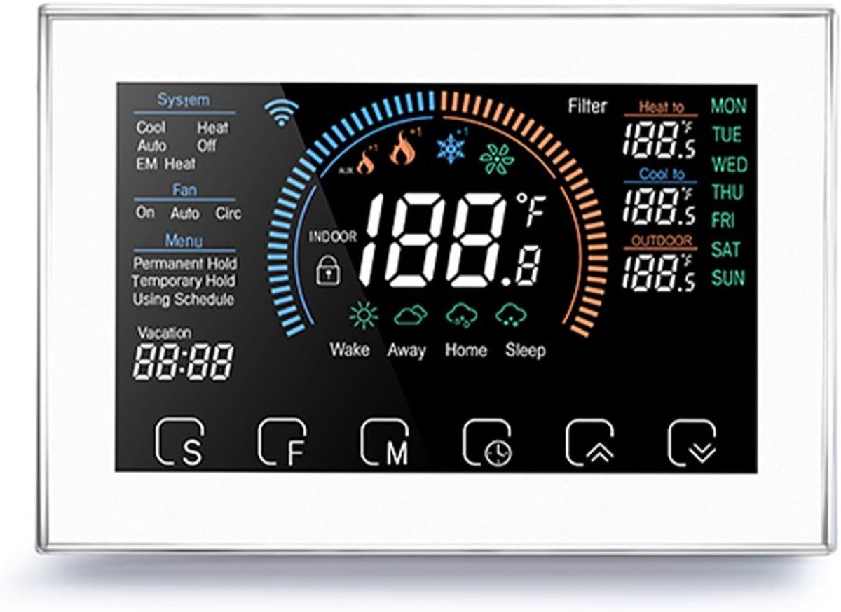 Slimme Thermostaat - Warmtepomp Regelaar - Energie Besparen - LCD Touchscreen - 5-35°C - Wit