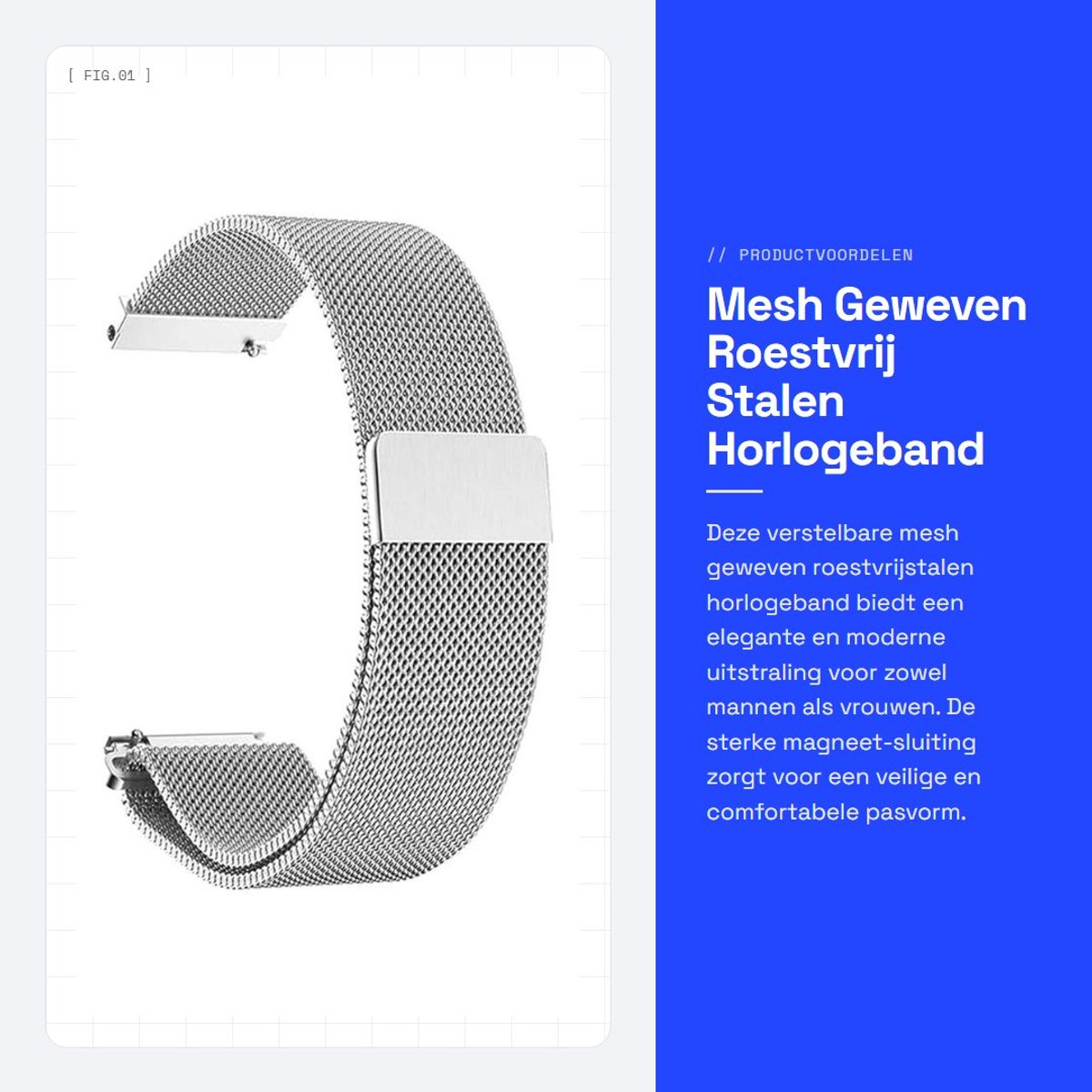 Dailygoods- Horlogeband Verstelbare Magnetische Sluiting - Mesh Geweven - Roestvrij Staal - Snelsluiting - Geschikt voor Mannen/Vrouwen - Glad en Zijdeachtig - Horlogearmband