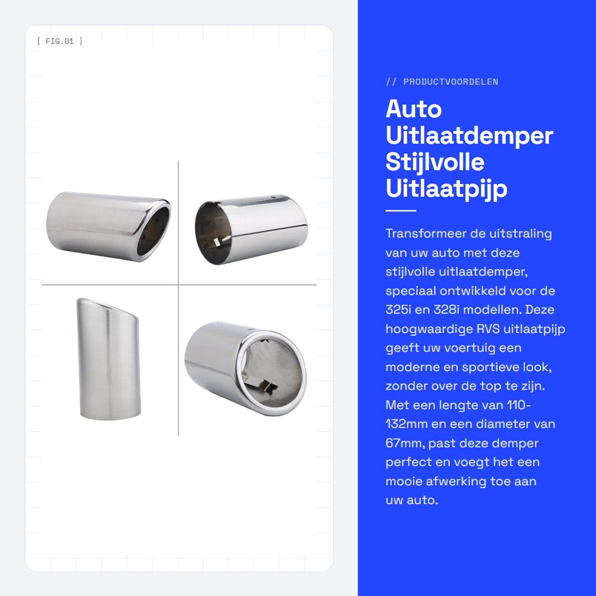 Dailygoods- Achteruitlaatdemper 2 Stuks - Roestvrij Staal - Corrosiebestendig - Einde Uitlaat Pijp - Voor 325i/328i - Eenvoudig te Installeren - Uitlaatpijp