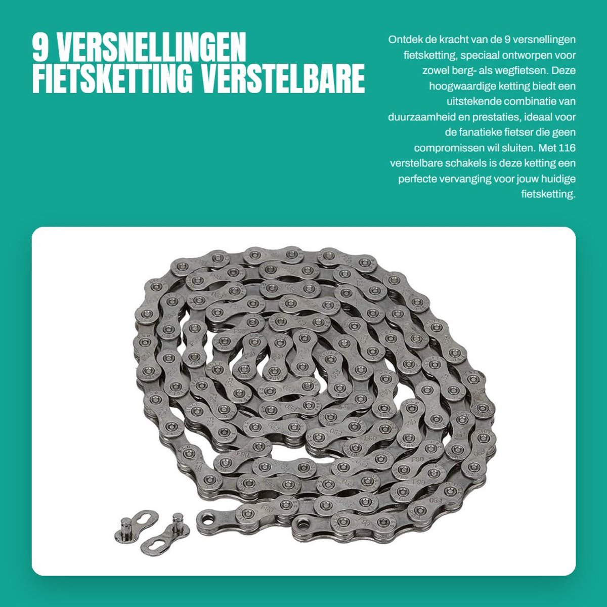 Dailygoods- Fietsketting 9 Versnellingen - 116 Schakels - Hoogwaardig Staal - Slijtvast - Universeel Ontwerp - Lange Levensduur - Fietschain