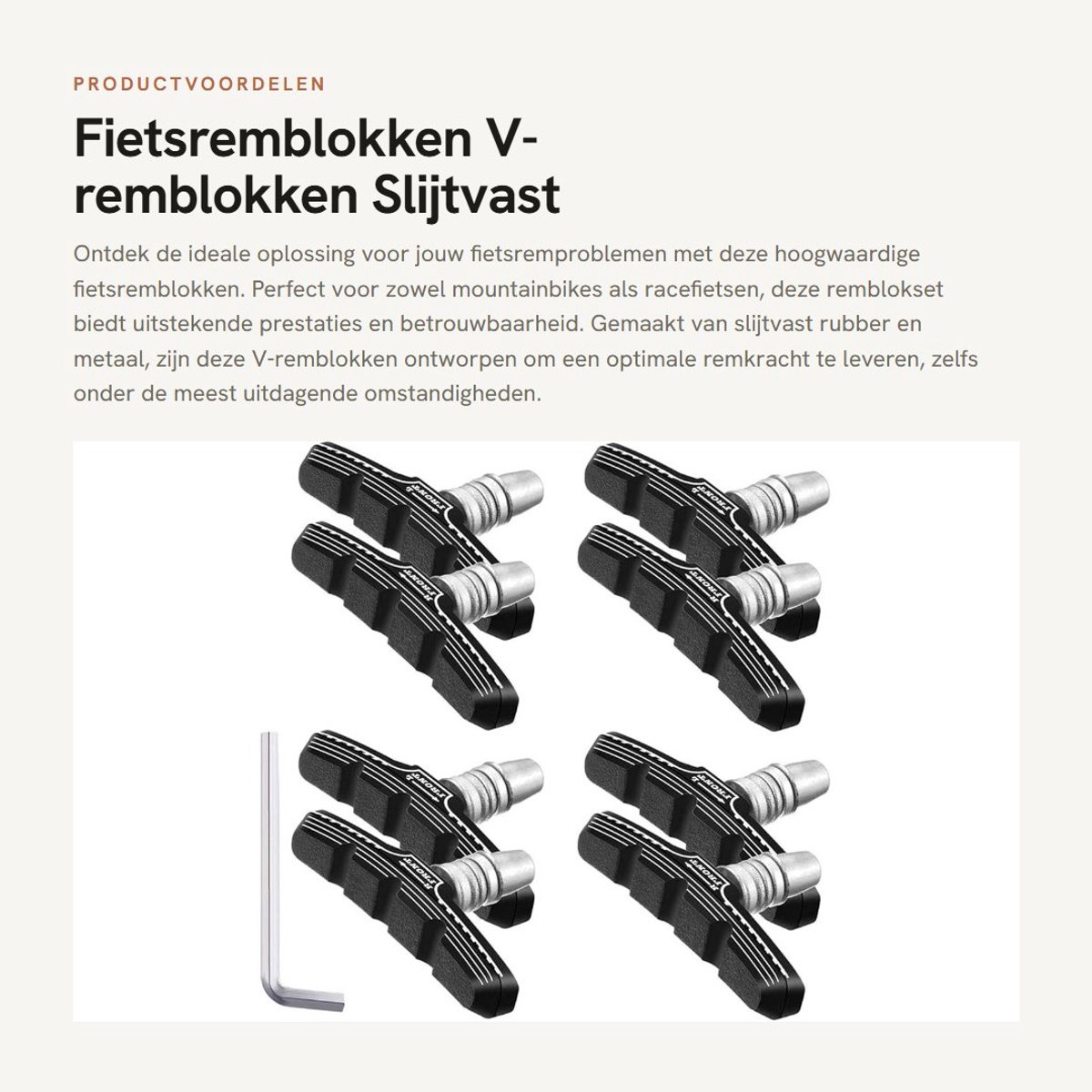 Dailygoods- Fietsremblokken 4 Paar - V-remblokken - Fietsremblokset - Mountainbike/Racefiets - Slijtvast Rubber/Metaal - Licht Gebogen Ontwerp - Remblokset