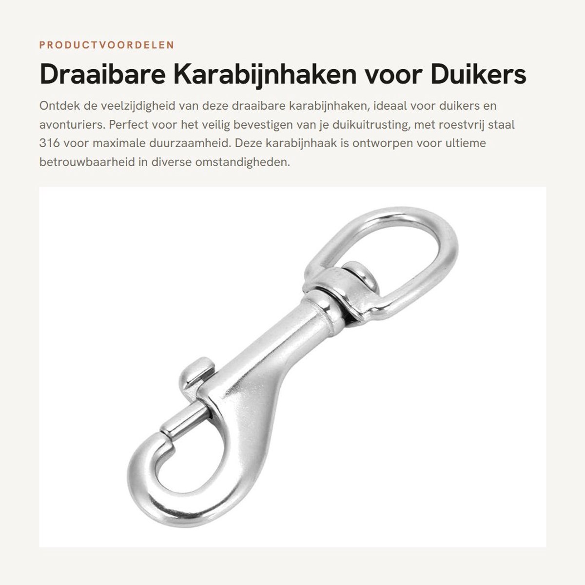 Dailygoods- Karabijnhaak Draaibaar - Roestvrij Staal 316 - Multifunctioneel - 360 Graden Draaibaar - Voor Duikuitrusting - Geschikt voor Binnen/Buiten - Haak