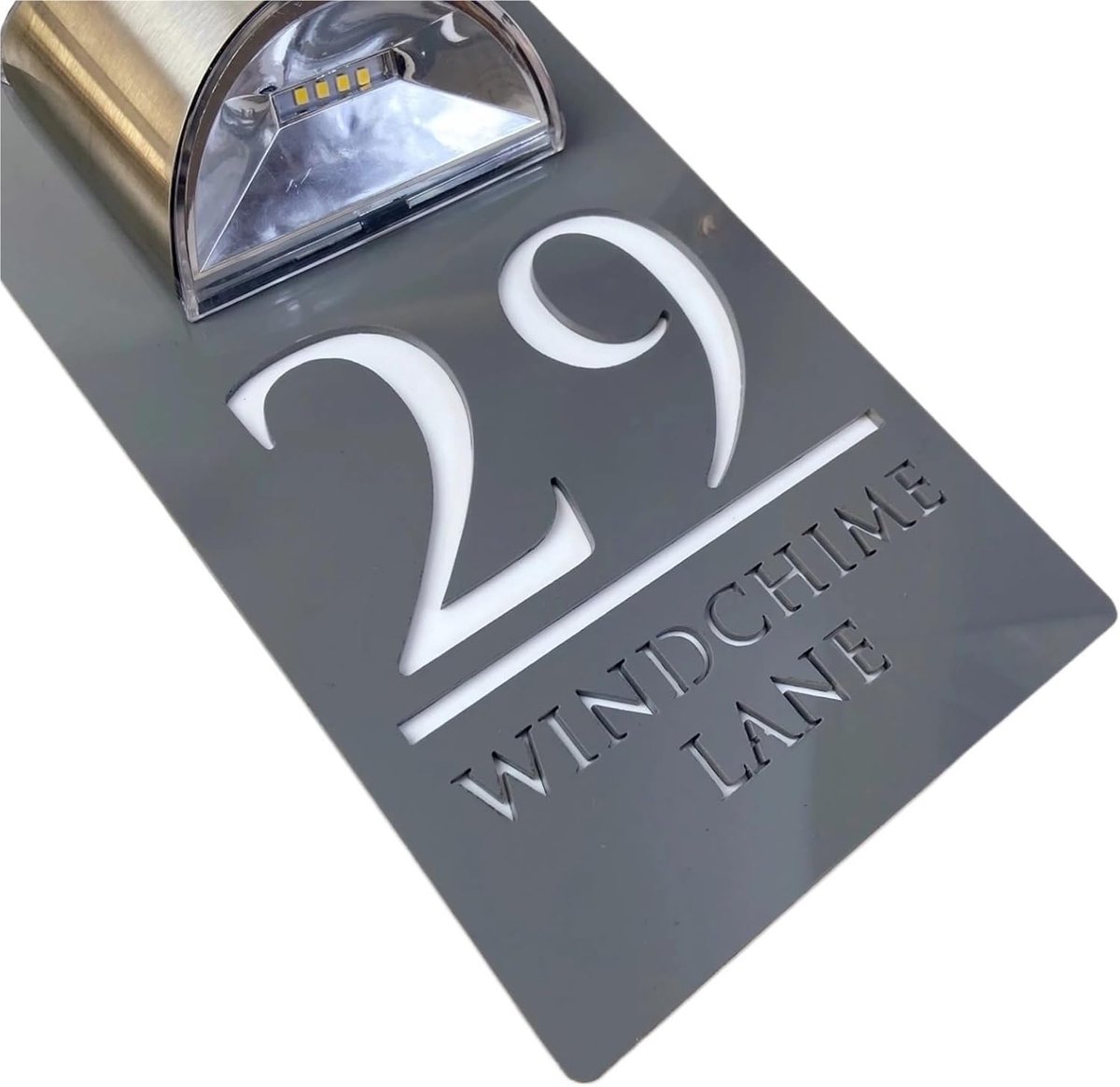 Huisnummer LED - Adresverlichting Solar - Huis Verlichten - Gepersonaliseerd Ontwerp - 25 x 15 cm - Grijs Wit