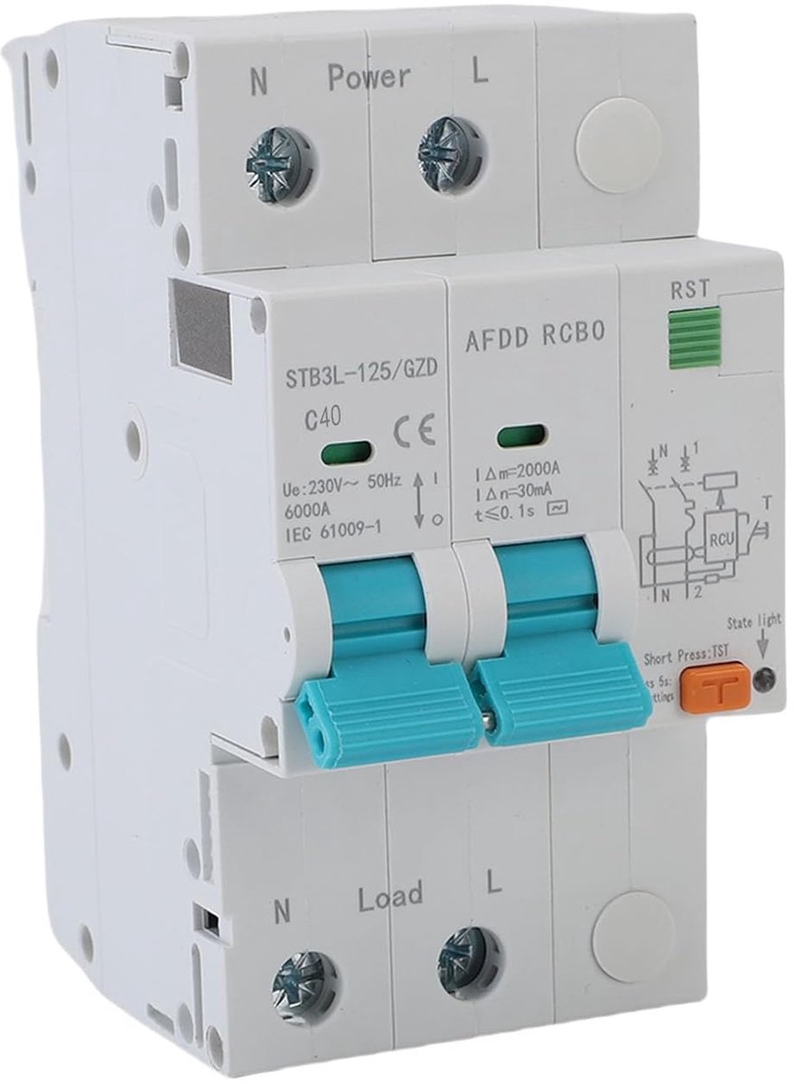 Boogfout Beveiliger - Stroomonderbreker - Elektrisch Systeem Beveiligen - Geïntegreerde MCB RCD - 2P 6KA - Grijs