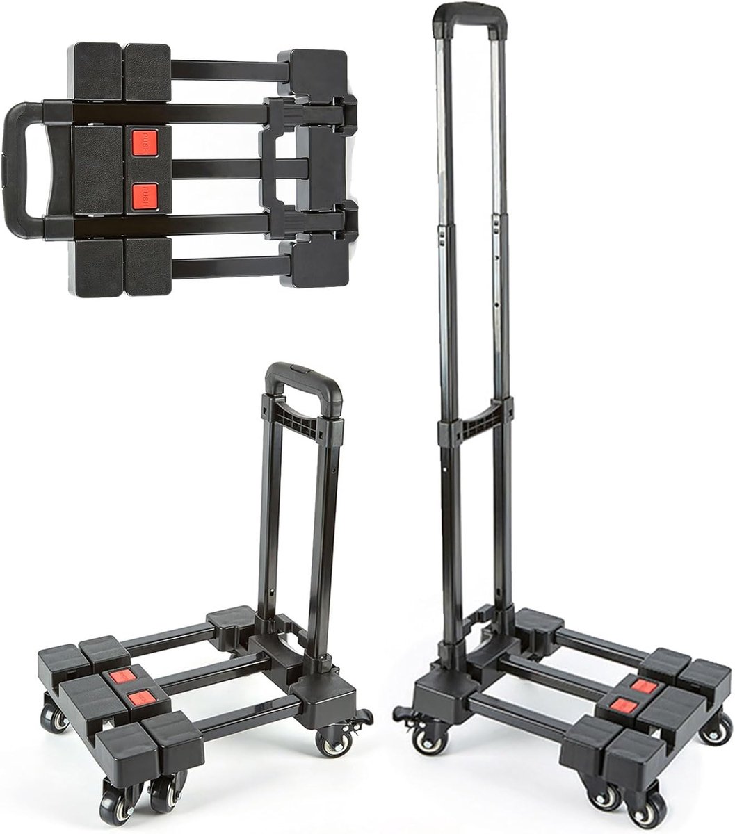 Opvouwbare Steekwagen - Draagbare Kar - Zware Zaken Verplaatsen - 6 Dubbele Wielen - 100 KG Draagvermogen - Zwart