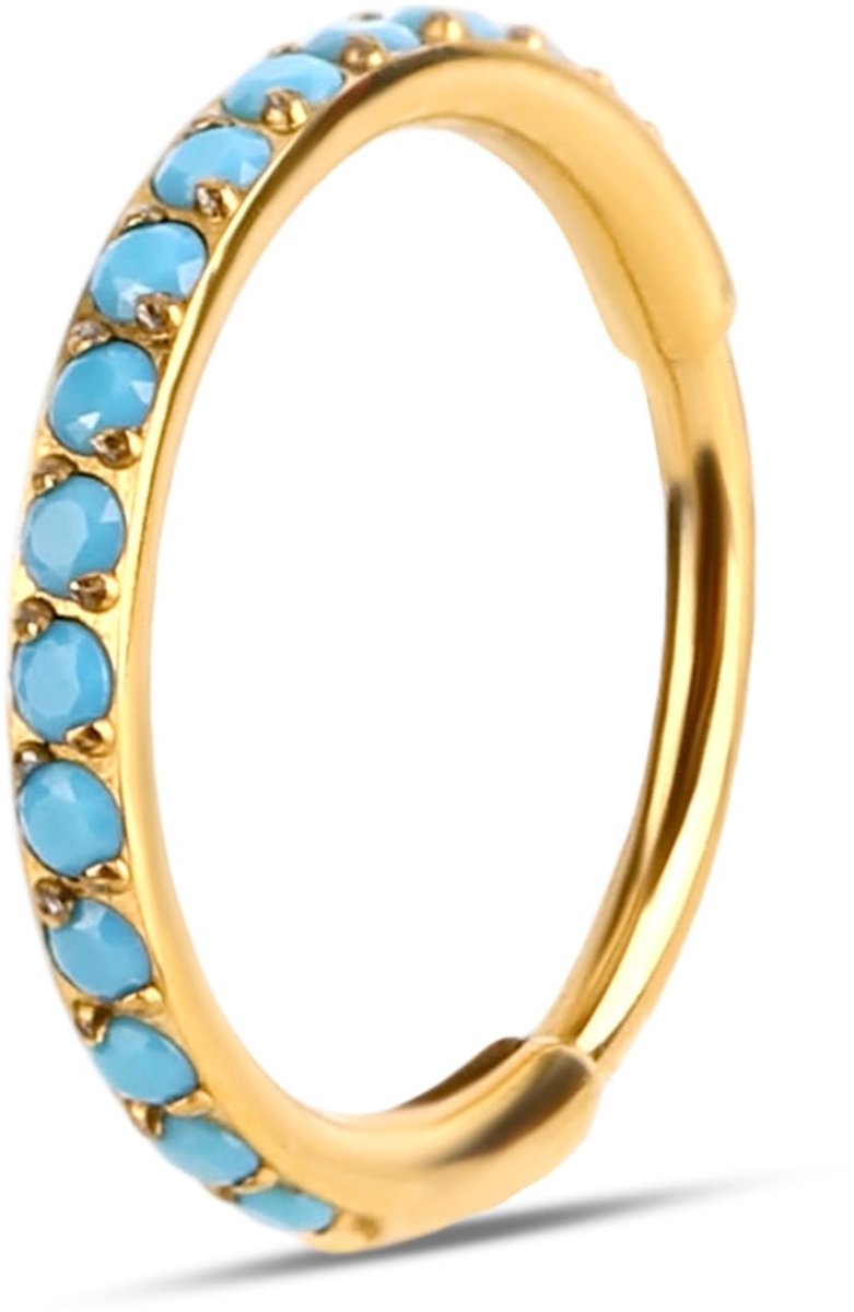 Dailygoods- Neusringen Goud - Turquoise Neuspiercingsieraden - Scharnierende Septumring - Veilig en Comfortabel - 1 stuk - Betrouwbaar Titanium - Neuspiercing