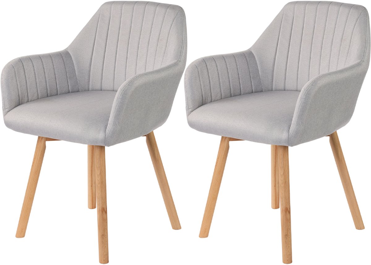 xDays Eetkamerstoelen Set van 2 - Lichtgrijs - Stoelen met Armleuning - Linnen Bekleding - Massief Beukenhouten Poten - Ergonomisch - 120 kg Draagvermogen