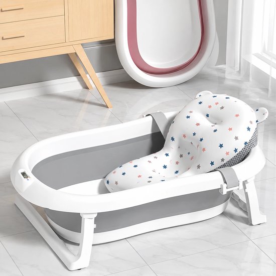 Opvouwbaar babybadje grijs met lcd-thermometer en kussentje Babybad — afbeelding 4