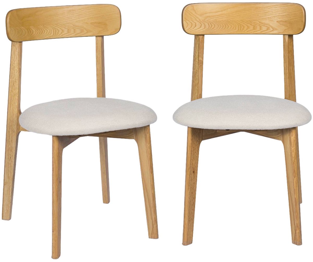 sweeek - Set van 2 vintage stoelen van rubberhout naturelkleurig en getextureerde stof - victoire
