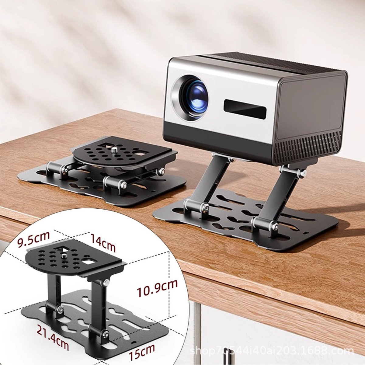 3-in-1 vouwbare projector steunhouder met dubbele scharnierarmen, maximaal draagvermogen 10 kg, bruikbaar op tafel, wand en plafond, dubbele as 180° verstelbaar voor alle standaard projectoren thuisbioscoop