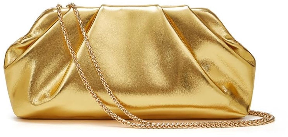 Dailygoods - Elegante avondtas voor dames, goud, plissé clutch tas van PU-leer met afneembare ketting, gouden handtas voor bruiloft, feest of diner, stijlvolle damesclutch met creatief design