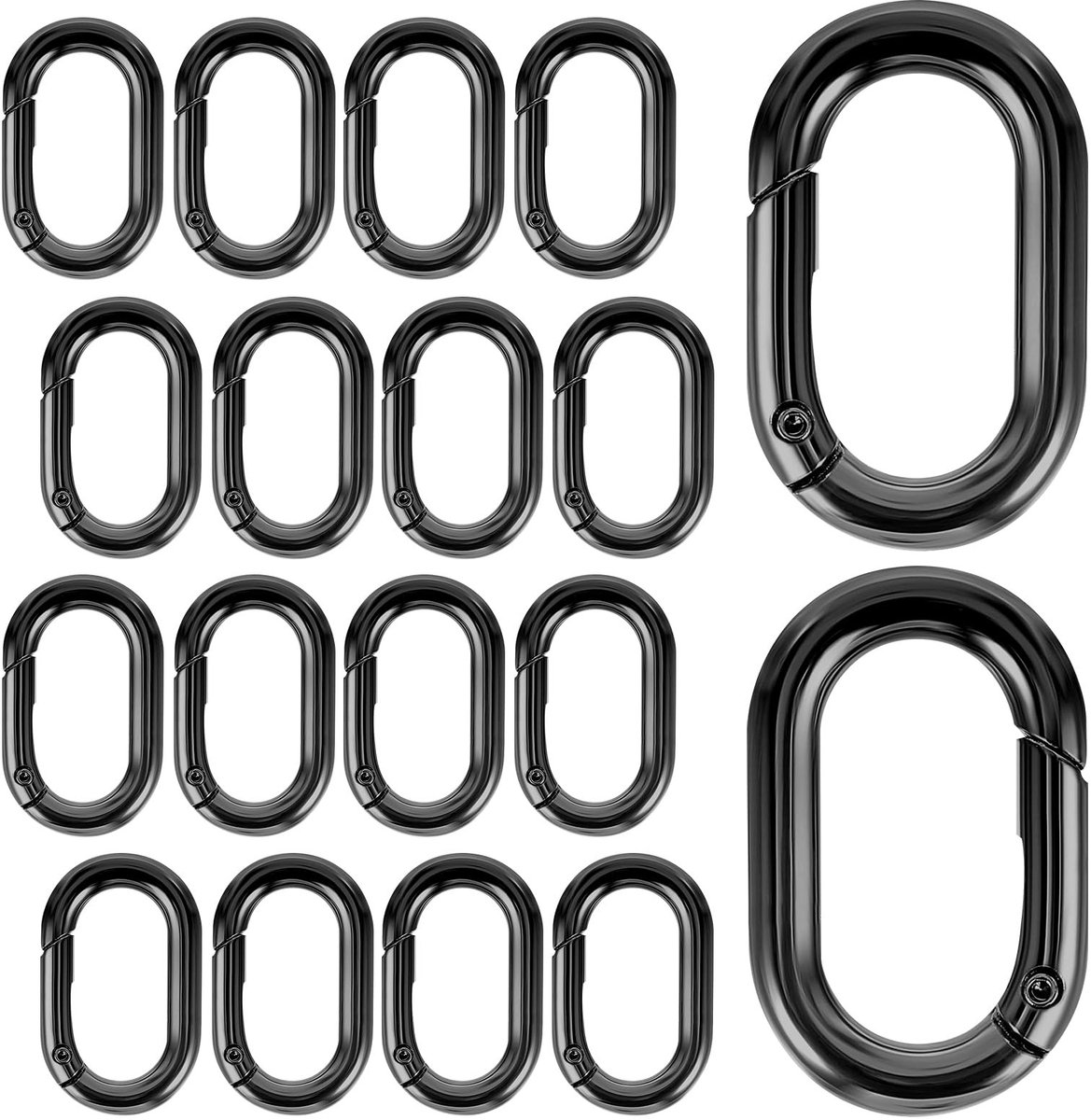 Dailygoods - 12 stuks karabijnhaken, zwart en 12 stuks, sleutelringen, karabijnhaken, sleutelkarabijnhaken, kleine karabijnhaken, set voor sleutelhanger, campingaccessoires, portemonnees, reserveonderdelen