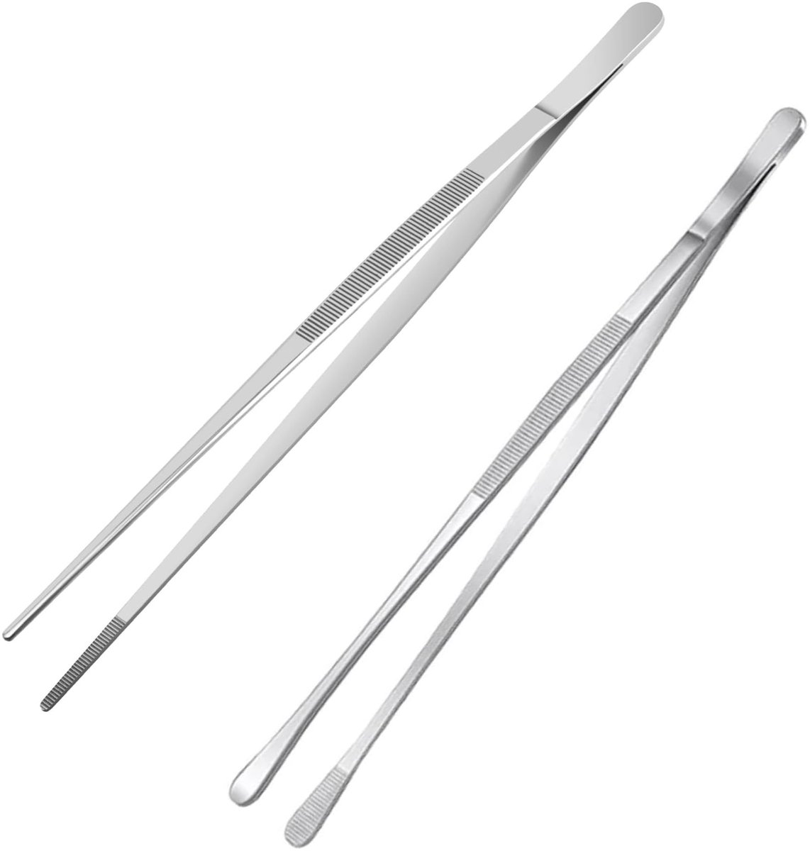 Dailygoods - 2x Kookpincet Roestvrij Staal 30cm - Professionele Barbecue Pincet & Vleespincet met Gekartelde Tips voor Braden, Grillen, Garneren - Keukenpincet, Precisietang voor Keuken, BBQ (Zilver)