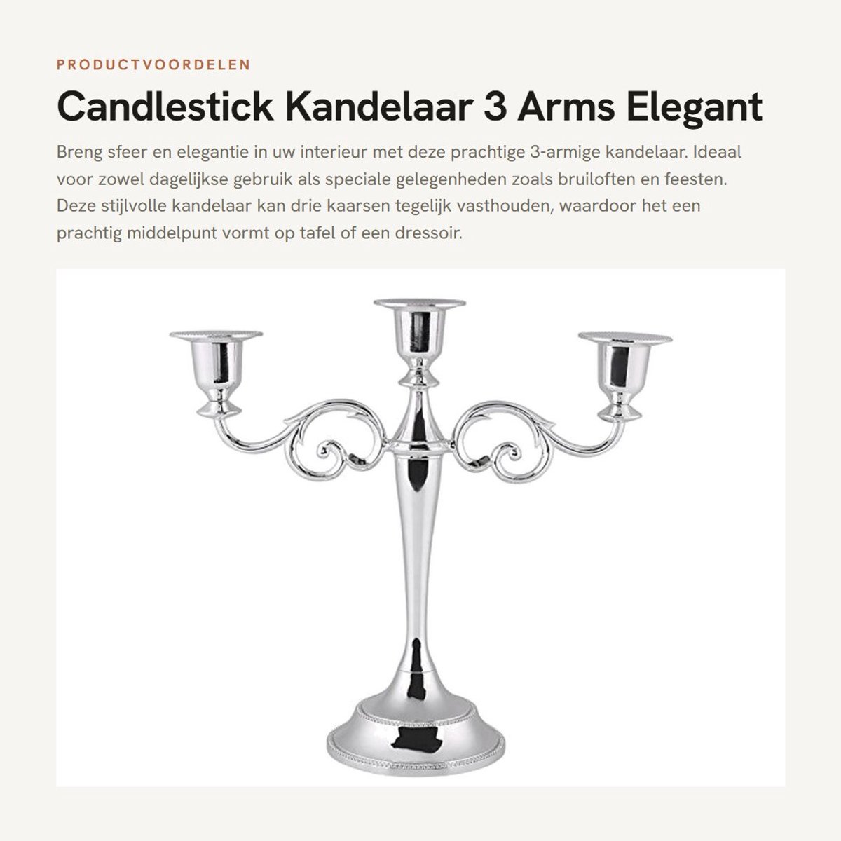 Dailygoods- Kandelaar 3-armig - Zilver - Stevig/duurzaam - Europese stijl - Decoratie - Geschikt voor bruiloften/diners - Kaarsenstandaard