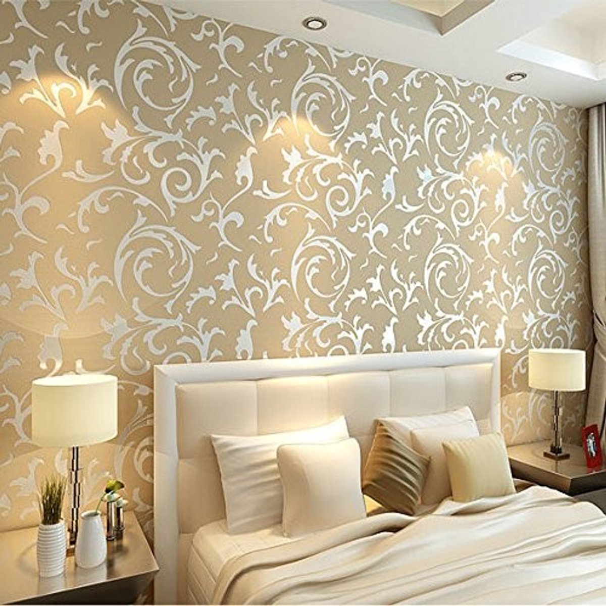 Vliesbehang Modern - Europees Damast - Beige - 0,53 m x 10 m - 5,3 m² - Antimicrobiële Bescherming - Niet Geweven Materiaal - Muurdecoratie