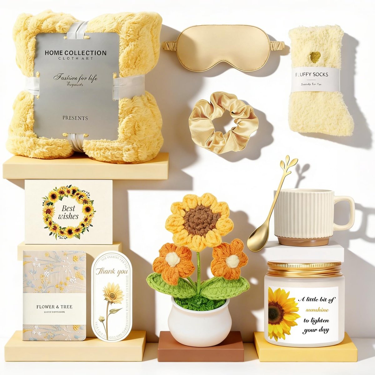 Dailygoods- Cadeauset 10-delig - Wellness Pakket - Geurkaars - Knuffeldeken - Slaapmasker - Cadeaus voor Vrouwen - Zonnige Thema - Wellnesspakket
