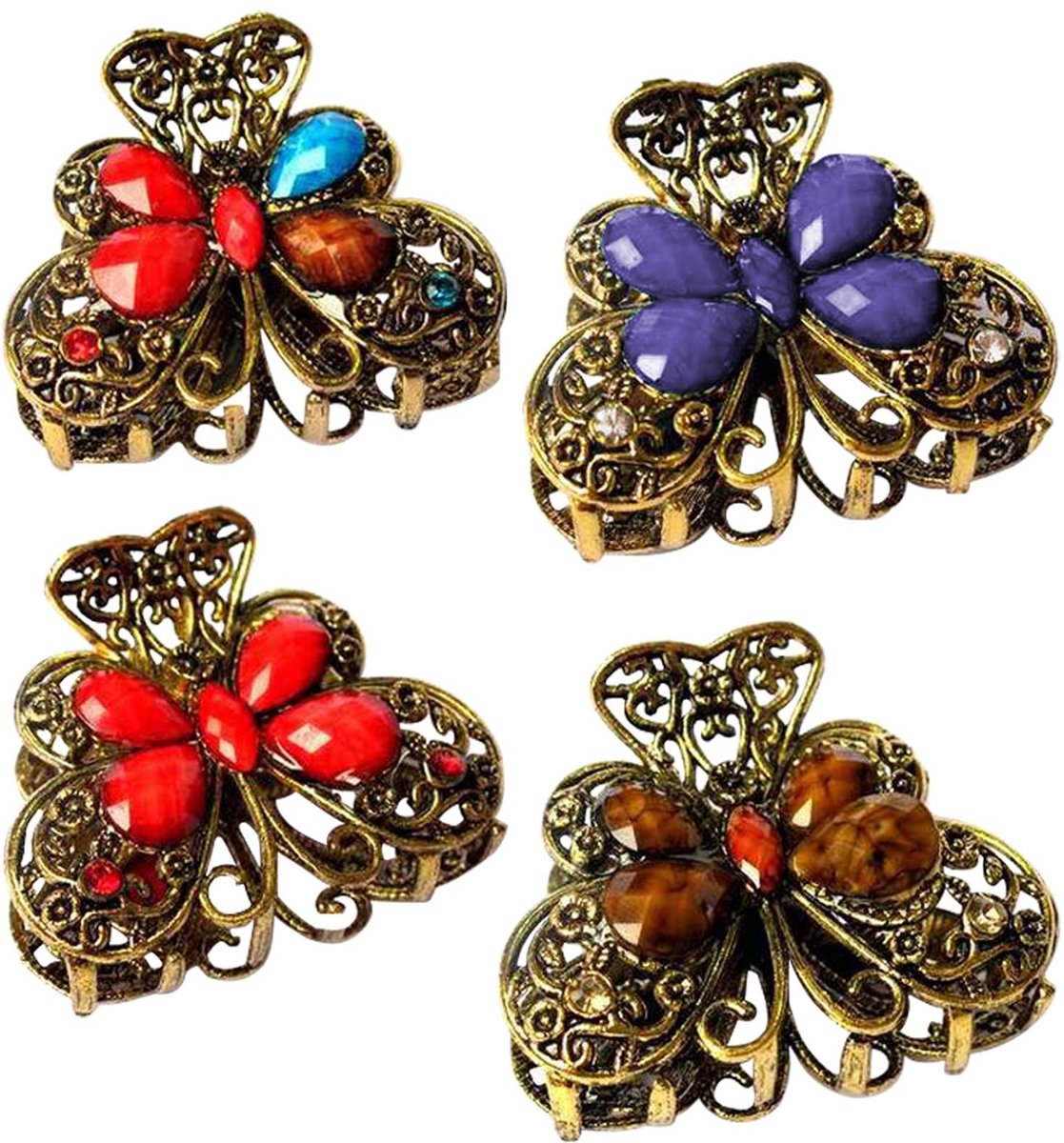 Dailygoods - 4 stuks metalen haarspelden, haarklemmen, mini-haarspelden, vintage haarspelden, kristal mini-haarspeld, voor meisjes, vrouwen, haardoe-het-zelf accessoires (4 cm)