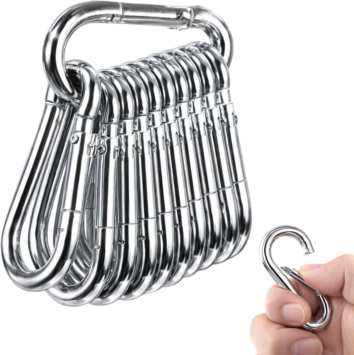 Dailygoods - 16 Stuks Aluminium Karabijnhaken 60 x 6 mm - Sleutelhangers voor Camping en Outdoor
