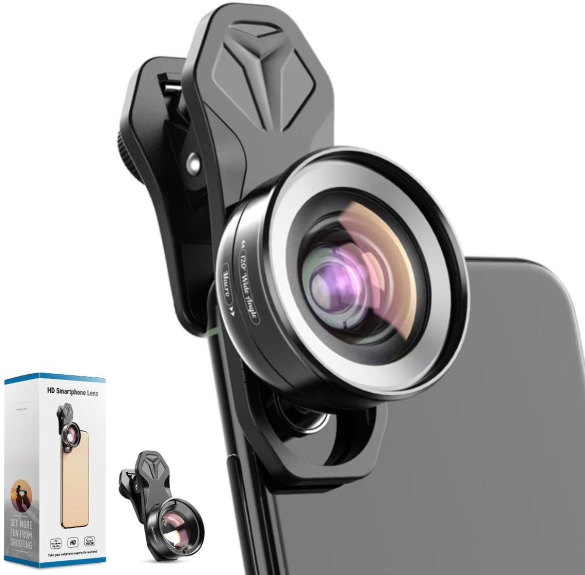 Dailygoods- Cameralens 2-in-1 120° Groothoek - 10x Macrolens - Universeel voor Smartphones - HD-Clip-on - Breidt Gezichtsveld Uit - Lens
