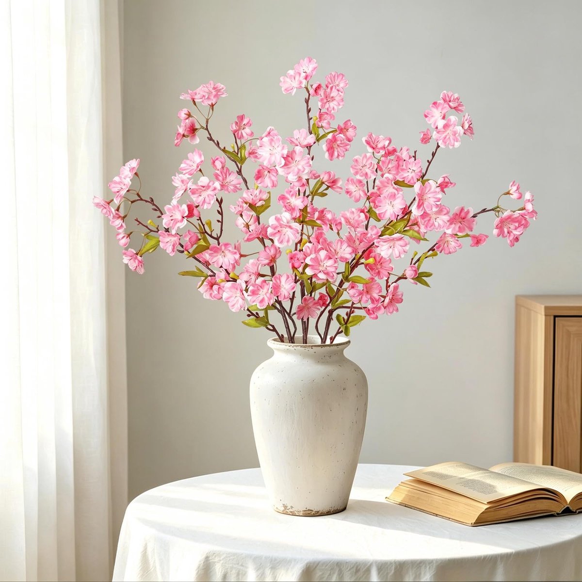 Dailygoods- Kunstbloemen Kersenbloesemtakken 90 cm - Kunstbloemen voor Binnen - Lentedecoratie - Tafeldecoratie - 3 Stuks - Roze - Nep Bloemen