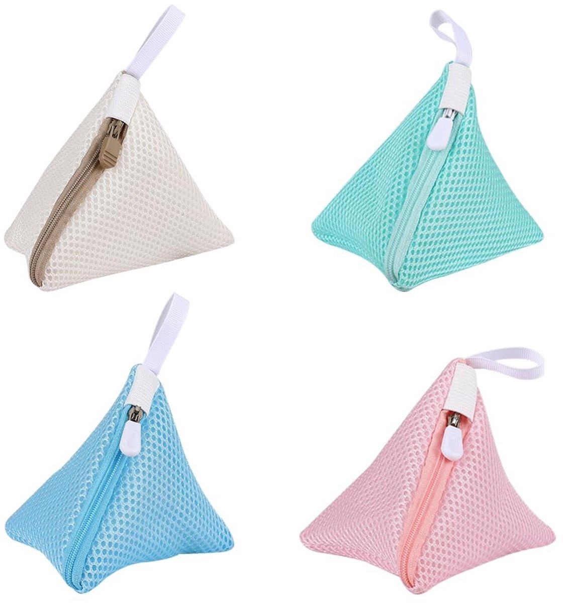 Dailygoods- Waszak Mini Driehoek 4 Stuks - Polyester - Reiswaszak - Netzakken voor Ondergoed - Antislip Rits - 12 cm x 12 cm - Wasnet