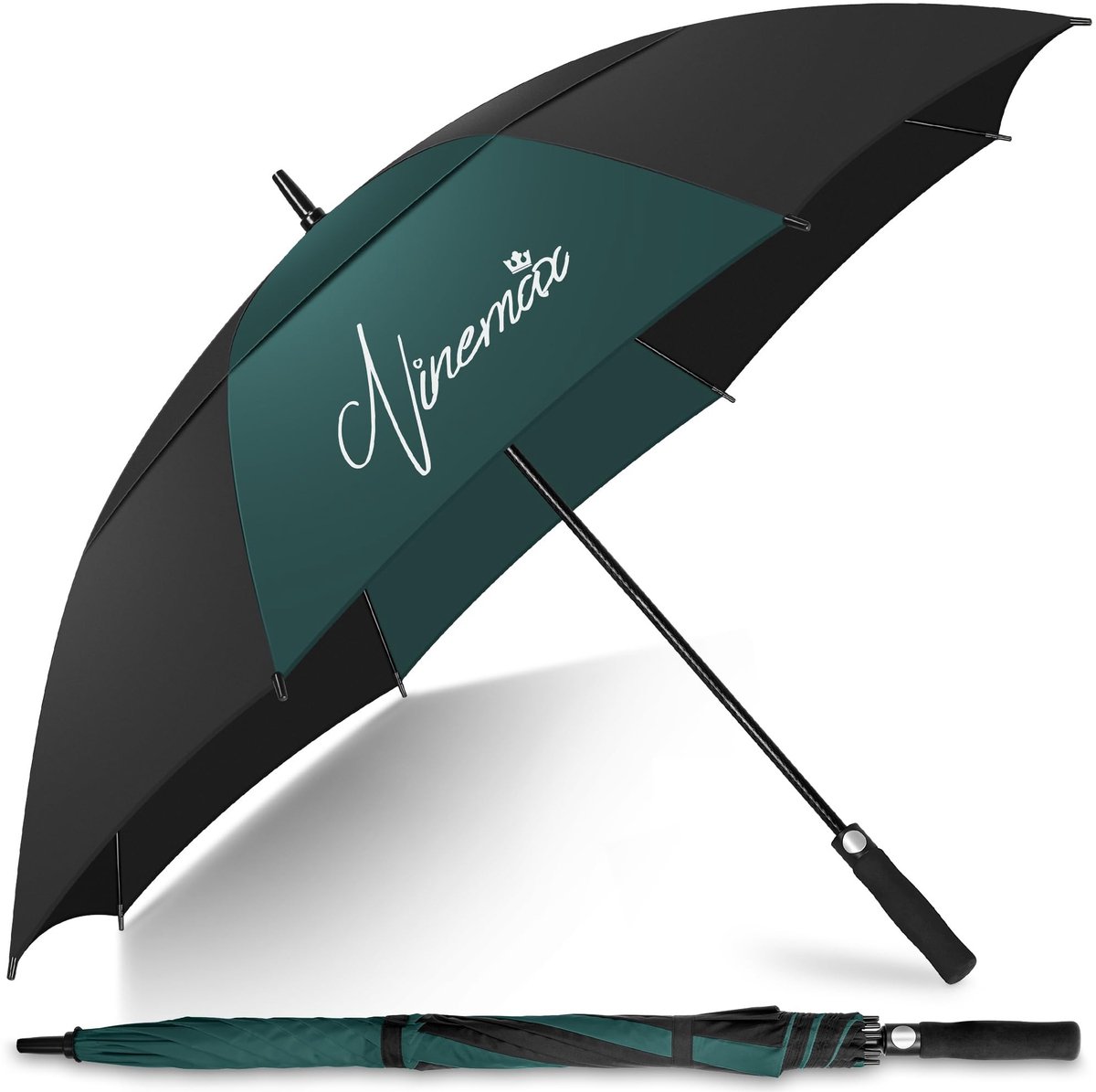 Dailygoods - NINEMAX 68Inch Winddicht Golf Paraplu Waterdichte - Golf Paraplu Automatische Open Grote Dubbele Luifel met Schouderband voor Heren Vrouwen(Donkergroen/Zwart)
