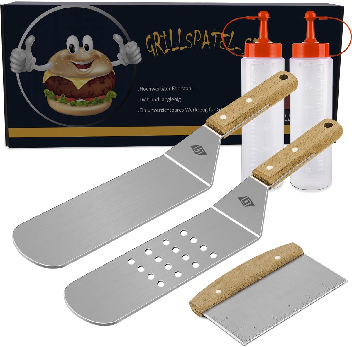 Dailygoods- Grillspatel Set - Roestvrij Staal - Plancha Spatel - Accessoires - Cadeaus voor Mannen - Perfect voor Barbecue - Grillgereedschap