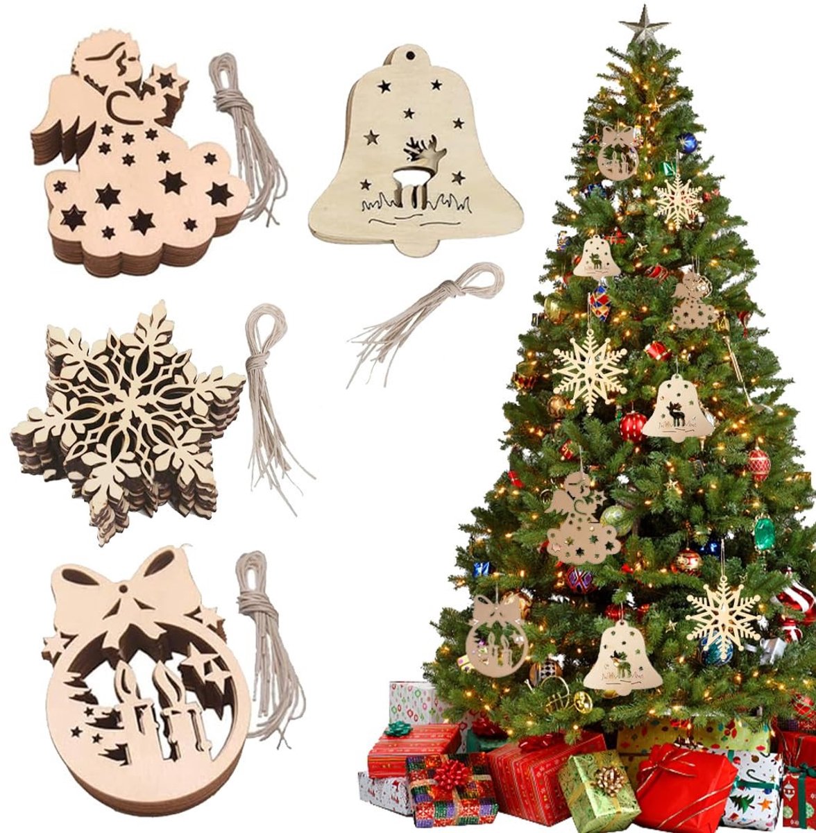 Dailygoods - Kersthouten hangers - Kerstboomversiering - Duurzaam en lichtgewicht - Rood Groen Zilver Goud - Houten versieringen - Geschikt voor kerst...