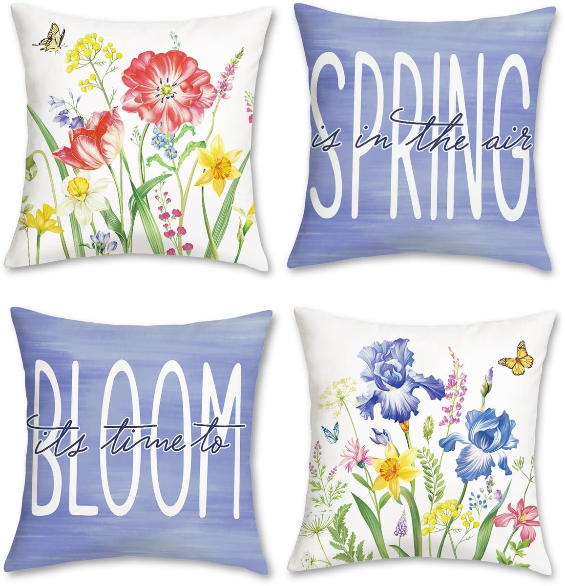 Dailygoods- Kussenslopen Lente Bloemen - Set van 4 - Zacht Fluweel - 45 x 45 cm - Decoratieve Kussenhoezen - Verborgen Ritssluiting