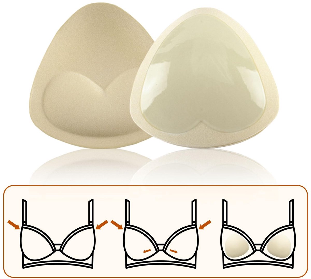 Dailygoods- Beha-pads 2 Paar - Zelfklevende/Inzetstukken - Driehoekige/Borstversterker - Zwart/Beige - Ideaal voor Badkleding/Lingerie - Borstversterkers