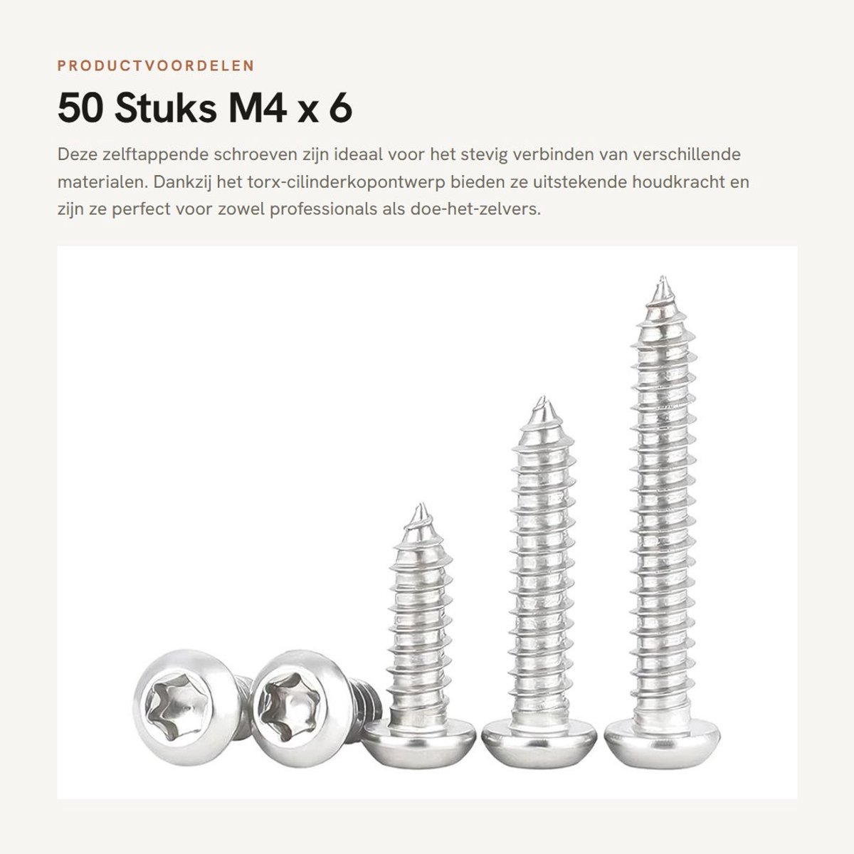Dailygoods- Zelftappende Schroeven 50 Stuks - Torx-Cilinderkopschroeven - Roestvrij Staal - Goede Houdkracht - Duurzaam - Corrosiebestendig