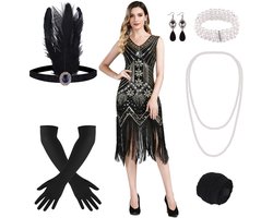 Dailygoods- Flapper Jurk met Franjes en Pailletten - Jaren 20 Kostuum - Gatsby Jurk - Dameskleding - Accessoires - Maten S/M/L/XL