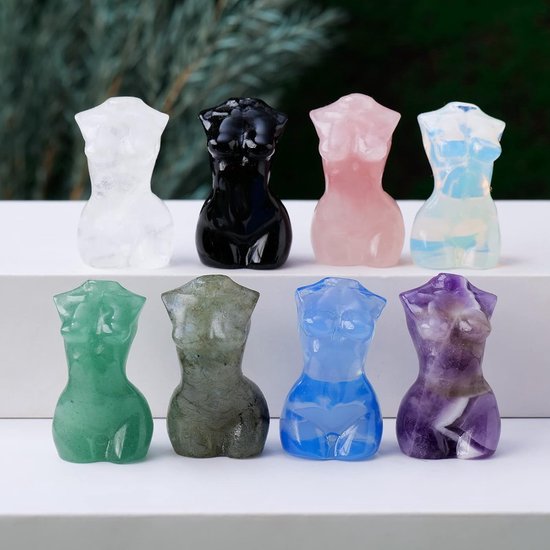 Rozenkwarts Godin Beeldje - Vrouwelijk Model Sculptuur - Meditatie en Yoga - Handgesneden Kristal - 4 cm - Roze — afbeelding 3
