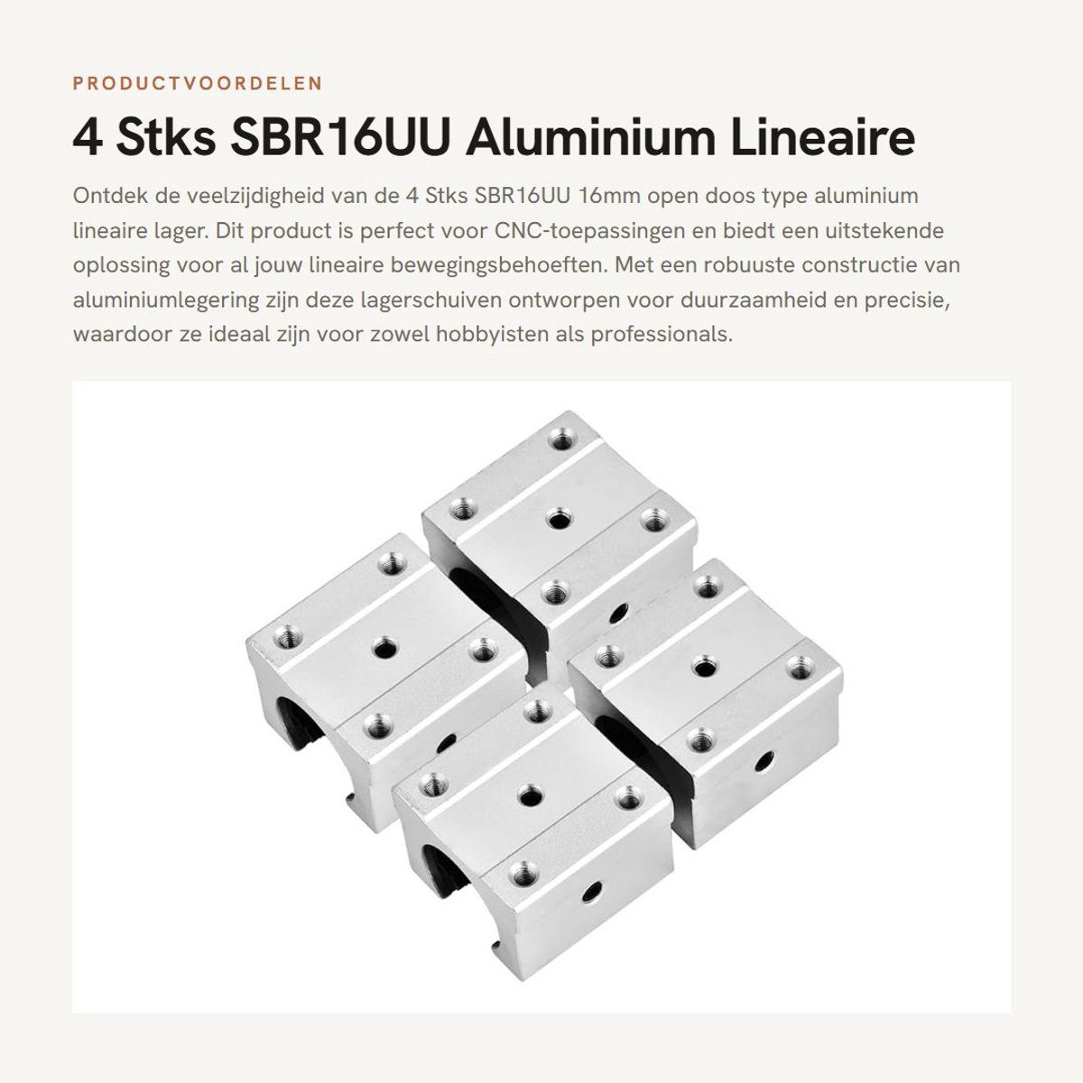 Dailygoods- Lineaire Lagerblok - Aluminiumlegering - 4 Stuks - Asdiameter 16 mm - Open Type - Corrosiebestendig - Hoge Hardheid - Lineaire Lager