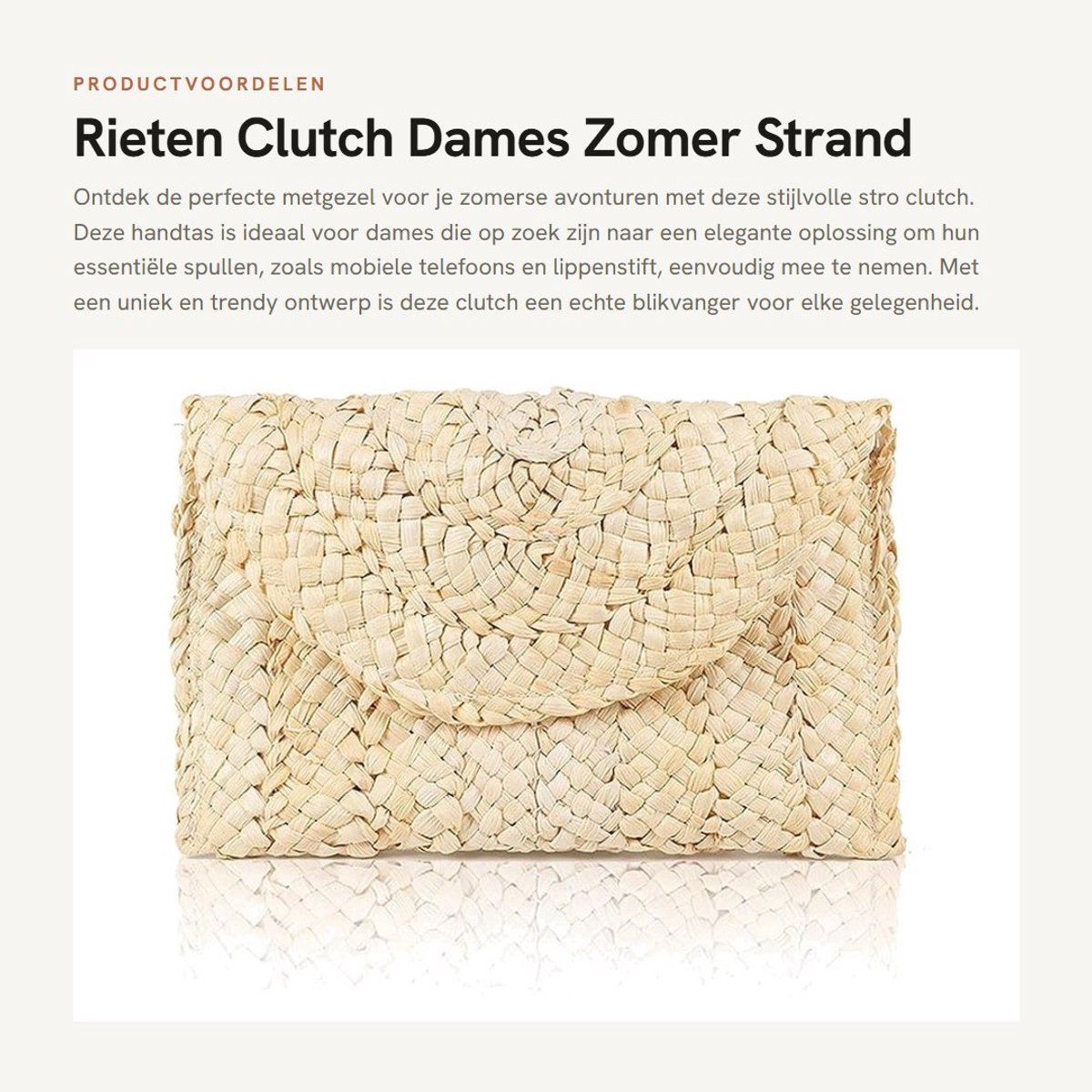 Dailygoods- Strooiende Clutch - Dichte Weefstructuur - Zipper Pocket - Handtas Dames - Strandtas - 25 x 17 cm - Comfortabele Voering