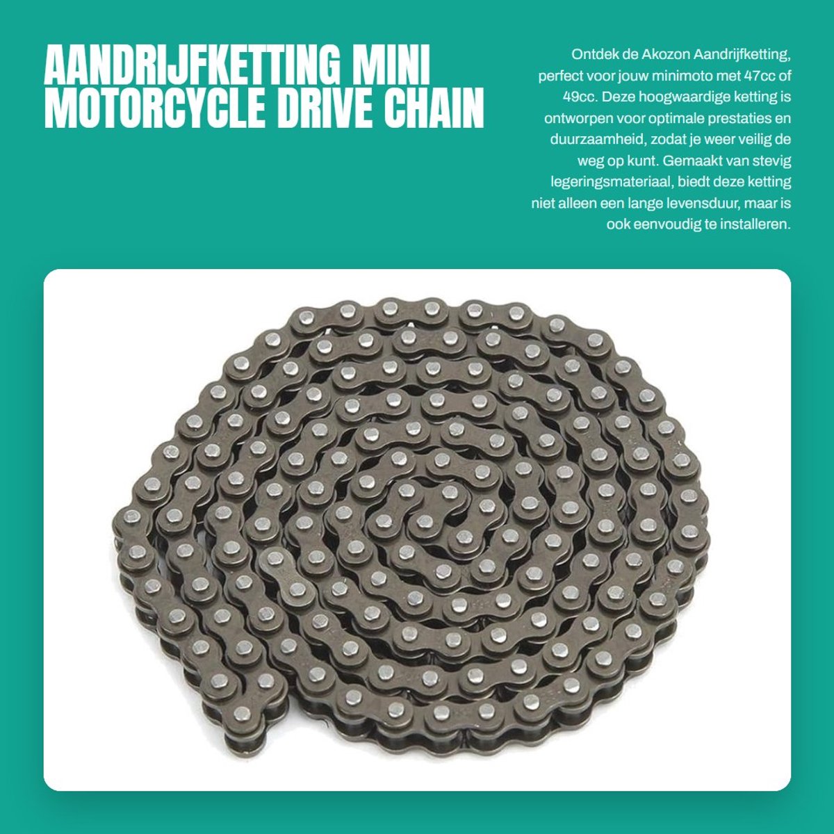 Dailygoods- Aandrijfketting 72/144 Link - 25H Mini Motorfiets Ketting - Vervanging voor 47cc/49cc Minimoto - Hoogwaardig Legeringsmateriaal - Eenvoudig te Installeren - Motorketting