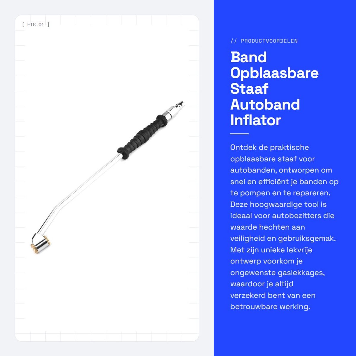 Dailygoods- Banden Reparatie Tools Hoogwaardige Ontwerp - Opblaasbare Stang - Zinklegering - Lekvrij - Kunststof Handvat - 390 mm - Bandenpomp