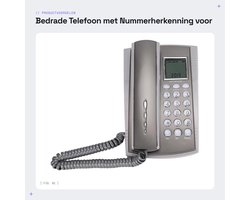 Dailygoods- Bedrade Telefoon met Nummerherkenning - Vaste Telefoon - Aan de Muur Monteerbaar - Voor Thuis/Hotel - Grijs