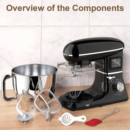 Keukenmachine 1500W - Standmixer 6,5L met LED Display - 6 Snelheden - RVS Mengkom - Zwart — afbeelding 5