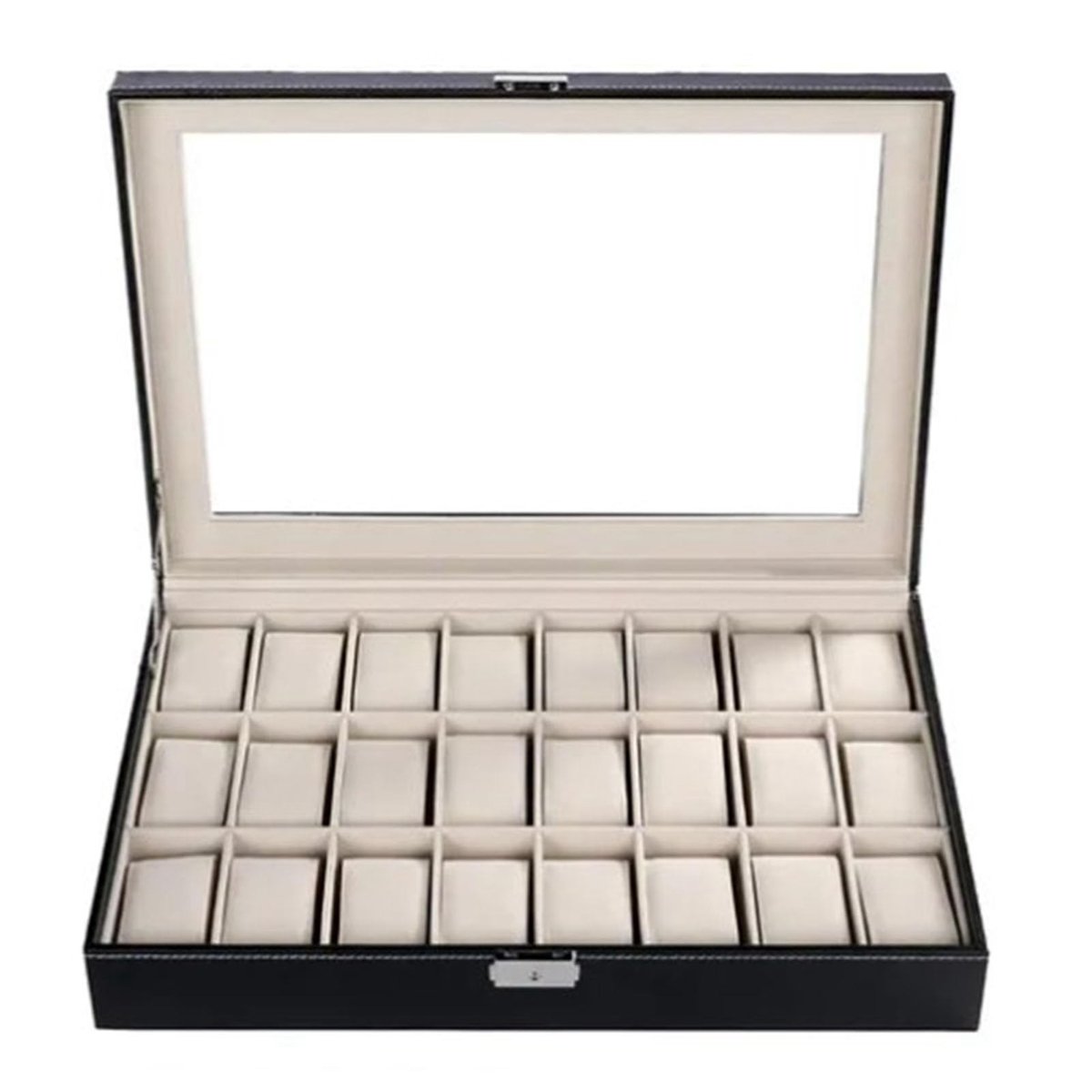 Dailygoods- Horlogedoos 24 Sleuven - Houten/Pu-leer Waterdichte Organizerbox - Horlogeopbergdoos - Opbergkoffer - Duurzaam Materiaal - Met Slot - Horlogeopbergbox