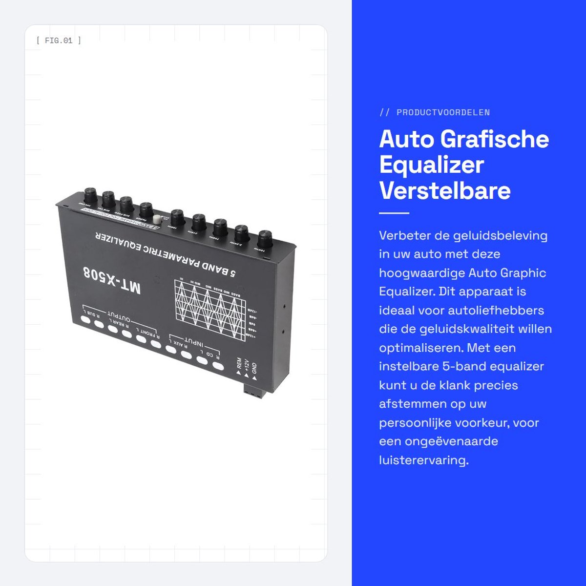 Dailygoods- Equalizer Auto - Verstelbare 5-banden - Grafische Equalizer - Nauwkeurige Afstemming - IJzer - 19 x 12 x 3 cm - Auto-audio
