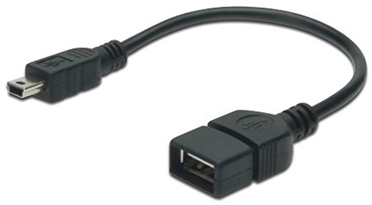 USB Adapterkabel - OTG Kabel - Directe Data Uitwisseling - Mini B naar A - 02 m - Zwart