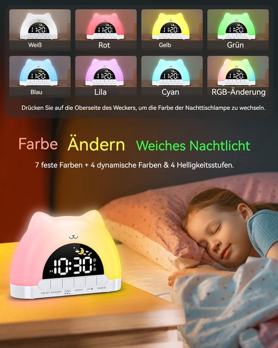 Kinderwekker Digitaal - Elektrische Wekker Kinder - Kamer Verlichten - 11 RGB Kleuren - Groot - Gekleurd — afbeelding 3