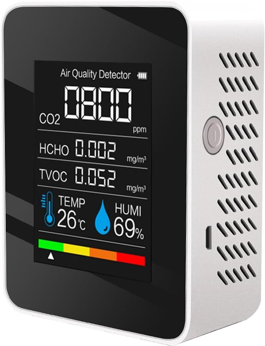 Luchtkwaliteit Monitor - Meetapparaat Sensor - Binnenmilieu Controleren - 5-in-1 Functies - 70x90x35 mm - Wit