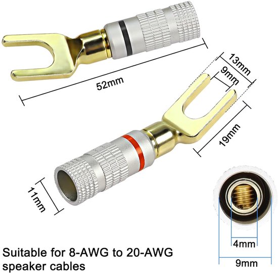 Y Spade 45 Degree Speaker Connector, Pure Copper Audio Jack Plug for Speaker Wire with Screw Lock - 4 Pieces - ShopVlot — afbeelding 5